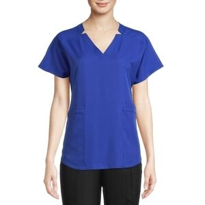 CLIMATERIGHT by Cuddl Duds Woven Twill V-Neck Scrub Top Blue Small New With Tags